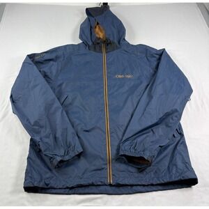 Helly Hansen Rain Jacket Mens Large Blue Olympics Water Resistant Full Zip